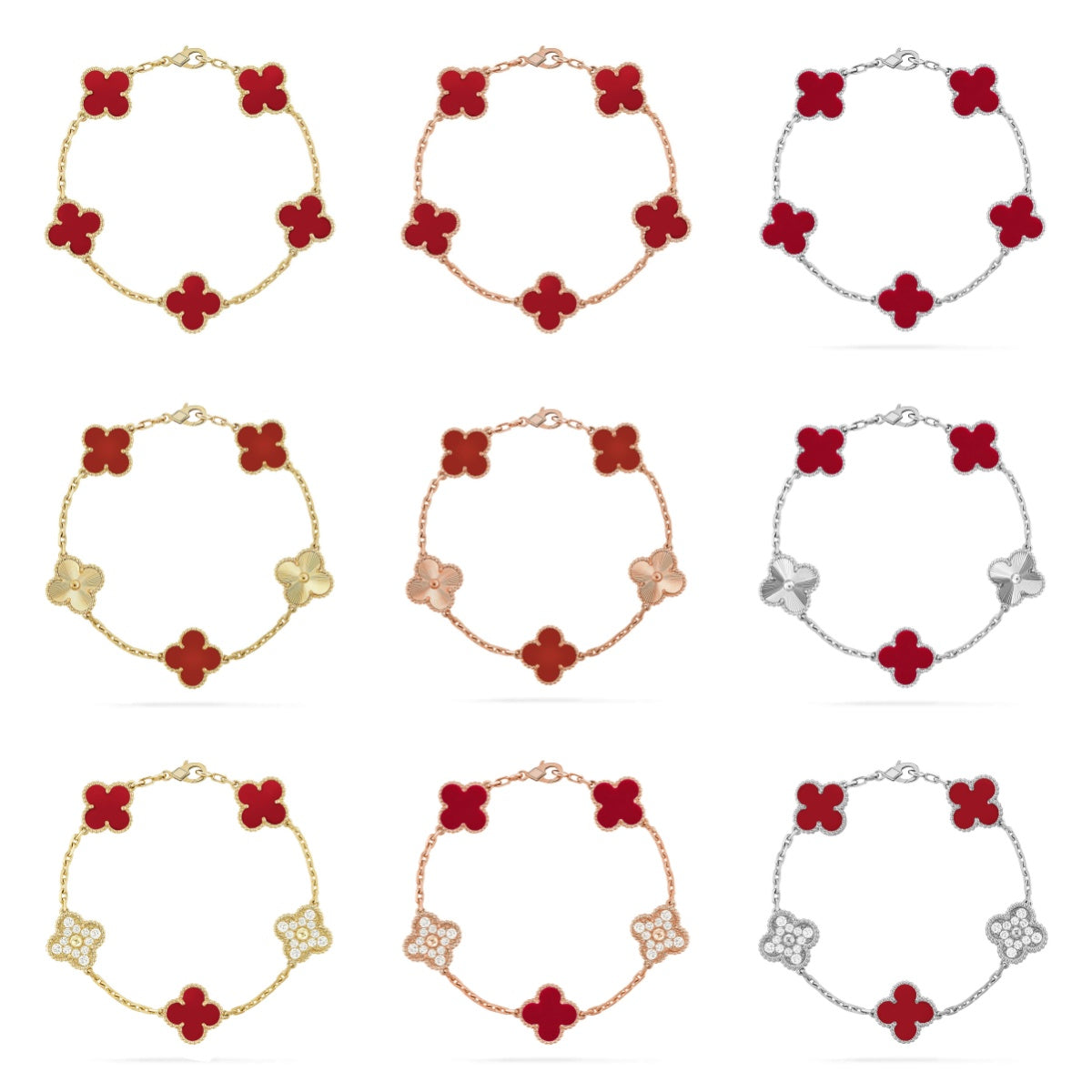 [Bling Jewelrys ] CLOVER 5 MOTIF RED CORNELIAN BRACELET COLLECTION