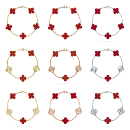 [Bling Jewelrys ] CLOVER 5 MOTIF RED CORNELIAN BRACELET COLLECTION