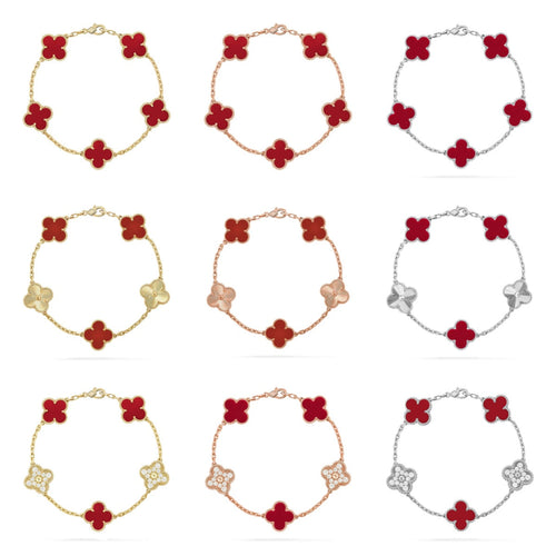 [Bling Jewelrys ] CLOVER 5 MOTIF RED CORNELIAN BRACELET COLLECTION