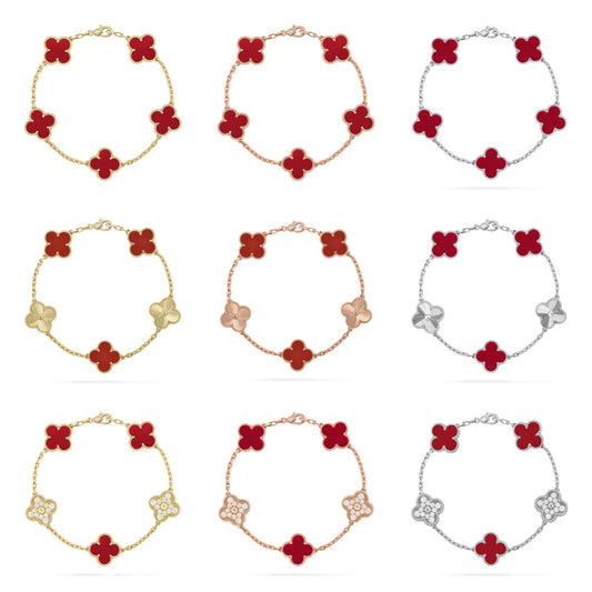 [Bling Jewelrys ] CLOVER 5 MOTIF RED CORNELIAN BRACELET COLLECTION