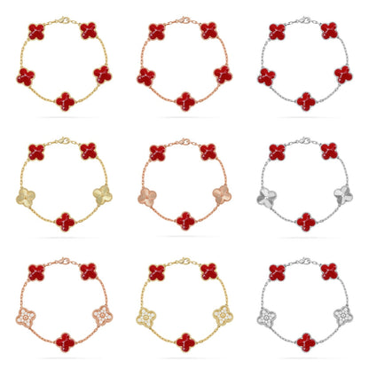 {
  "Bling Jewelrys": "Bling Jewelrys",
  "CLOVER 5 MOTIF RED PATTERN BRACELET COLLECTION": "KLEEBLATT 5-MOTIV ARMBAND-KOLLEKTION MIT ROTEM MUSTER"
}
