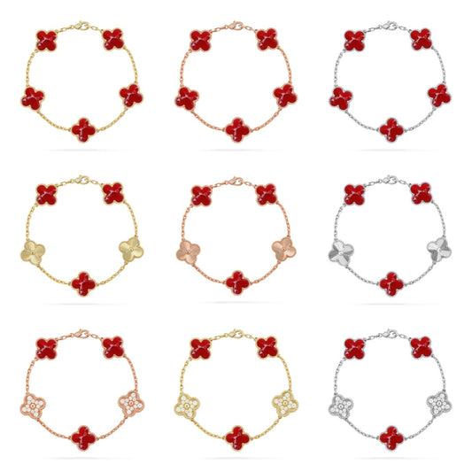 [Bling Jewelrys ]CLOVER 5 MOTIF RED PATTERN BRACELET COLLECTION