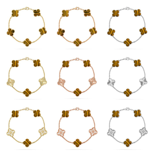 [Bling Jewelrys ] CLOVER 5 MOTIFS TIGER EYE BRACELET COLLECTION