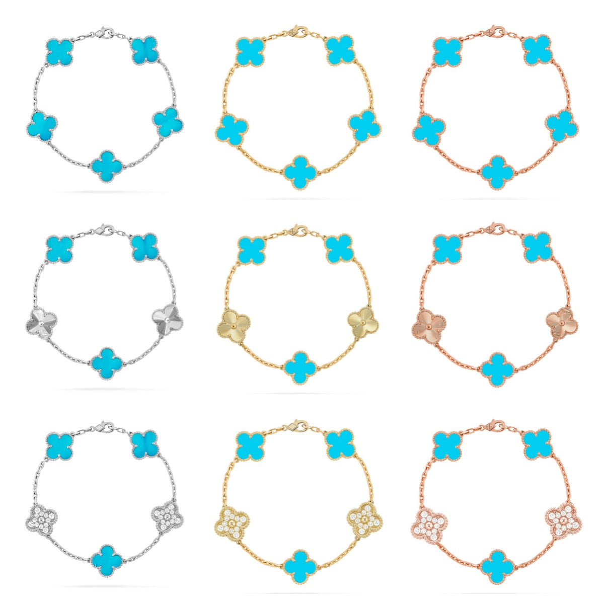 [Bling Jewelrys ] CLOVER 5 MOTIF TURQUOISE BRACELET COLLECTION