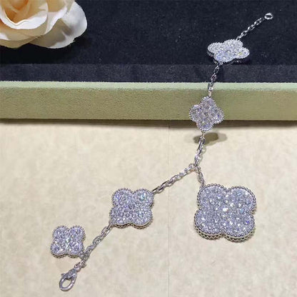 [Bling Jewelrys ]CLOVER 6 MOTIFS SILVER DIAMOND BRACELET