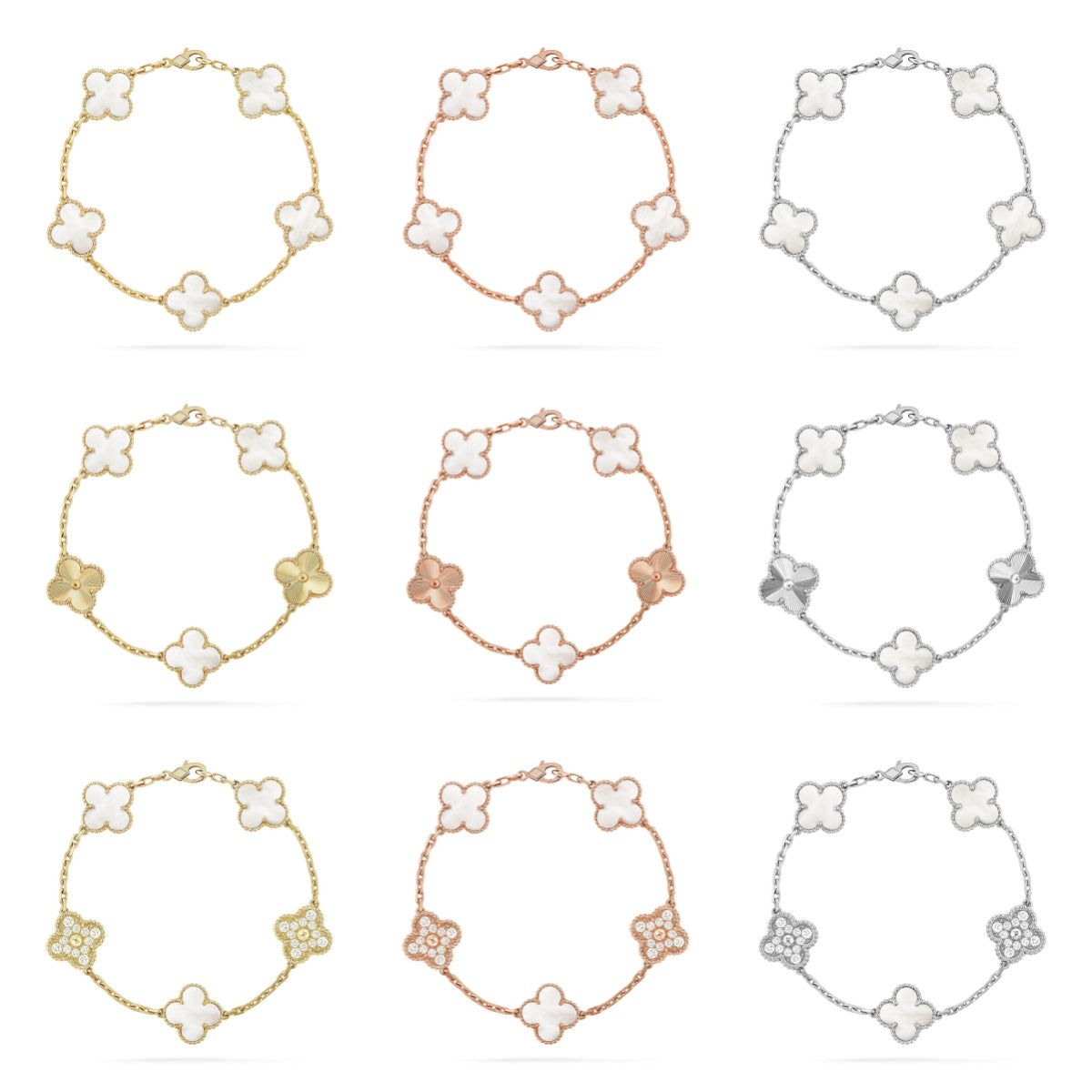 [Bling Jewelry] KLEEBATT WEISSE PERLMUTT 5-MOTIV ARMBAND KOLLEKTION