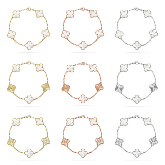 [Bling Jewelrys ]CLOVER WHITE PEARL MOP 5 MOTIF BRACELET COLLECTION