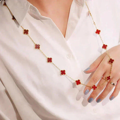 [Bling Jewelrys ]CLOVER 20 MOTIFS CARNELIAN NECKLACE
