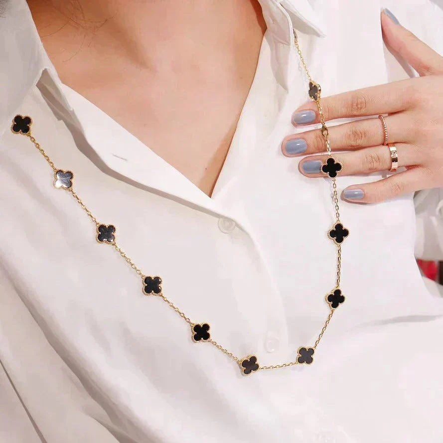 [Bling Jewelrys ]CLOVER 20 MOTIFS ONYX NECKLACE