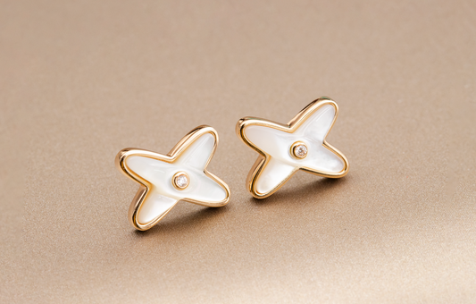 [Bling Jewelrys ]JEUX DE WHITE MOP PINK GOLD DIAMOND EARRINGS