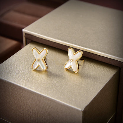 [Bling Jewelrys ]JEUX DE WHITE MOP GOLD DIAMOND EARRINGS
