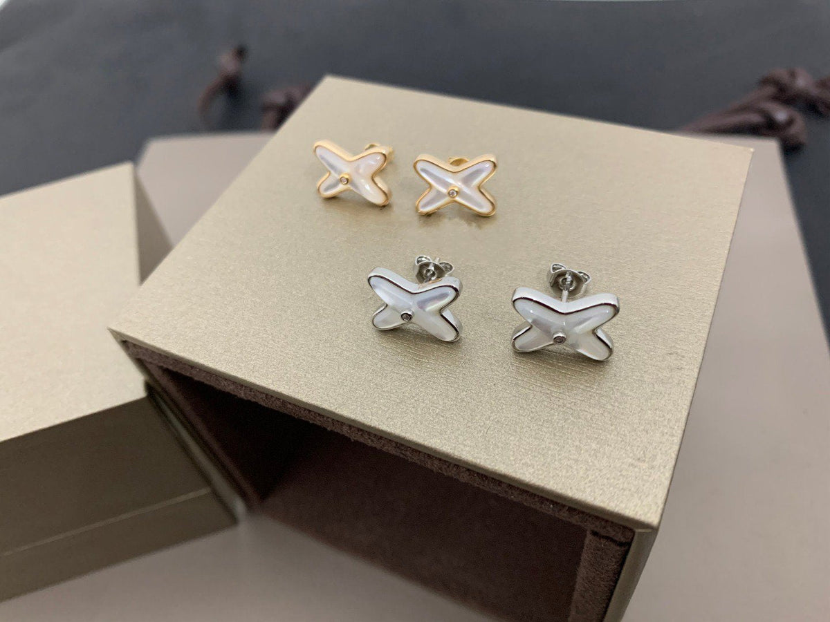 [Bling Jewelrys] JEUX OHRRINGE MIT WEISSEM PERLMUTT, SILBER UND DIAMANTEN