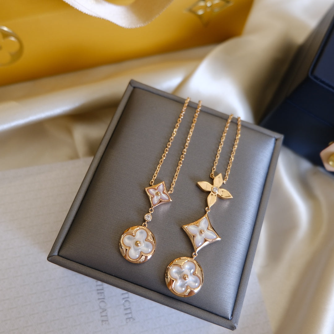 [Bling Jewelrys] COLOR BLOSSOM LARIAT HALSKETTE ROSÉGOLD WEISSE PERLMUTT UND DIAMANT