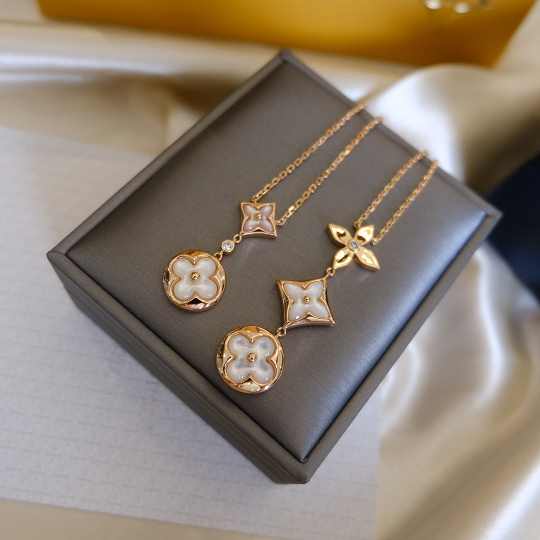 [Bling Jewelrys] COLOR BLOSSOM LARIAT HALSKETTE ROSÉGOLD WEISSE PERLMUTT UND DIAMANT