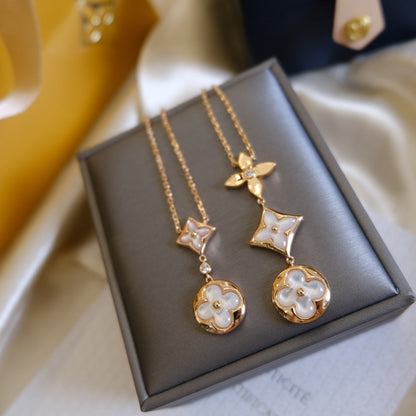[Bling Jewelrys] COLOR BLOSSOM LARIAT HALSKETTE ROSÉGOLD WEISSE PERLMUTT UND DIAMANT