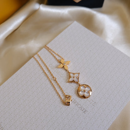 [Bling Jewelrys] COLOR BLOSSOM LARIAT HALSKETTE ROSÉGOLD WEISSE PERLMUTT UND DIAMANT