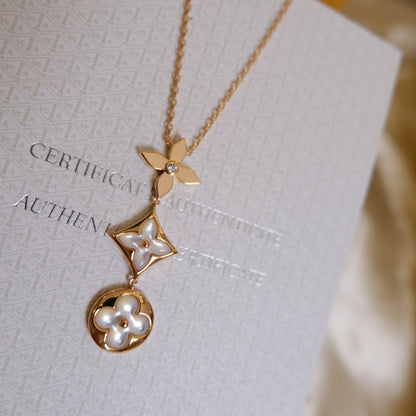 [Bling Jewelrys] COLOR BLOSSOM LARIAT HALSKETTE ROSÉGOLD WEISSE PERLMUTT UND DIAMANT