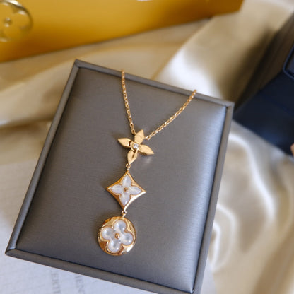 [Bling Jewelrys] COLOR BLOSSOM LARIAT HALSKETTE ROSÉGOLD WEISSE PERLMUTT UND DIAMANT