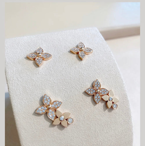 [Bling Jewelrys ]STAR BLOSSOM STUD EARRINGS PINK GOLD DIAMONDS