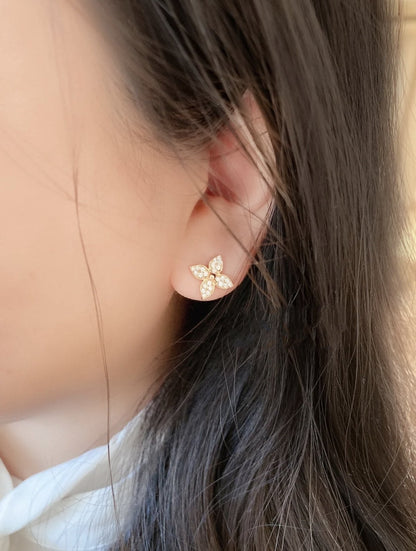 [Bling Jewelrys ]STAR BLOSSOM STUD EARRINGS PINK GOLD DIAMONDS