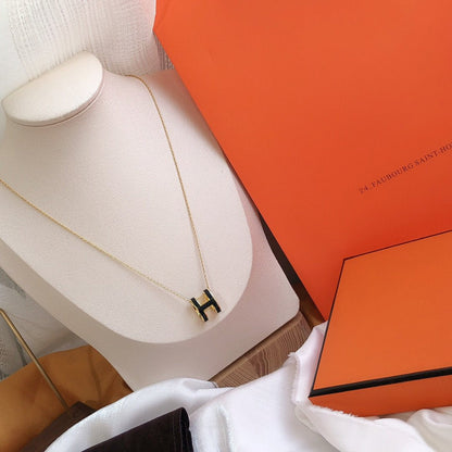 [Bling Jewelrys ]HM CLIC BLACK ENAMEL GOLD NECKLACE
