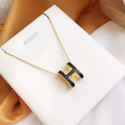 [Bling Jewelrys ]HM CLIC BLACK ENAMEL GOLD NECKLACE