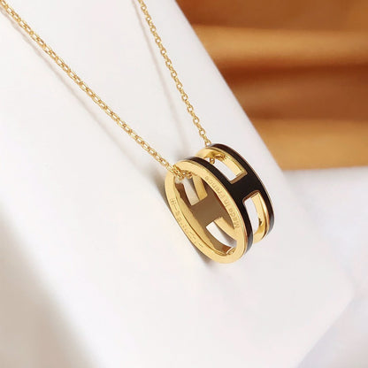 [Bling Jewelrys ]HM CLIC BLACK ENAMEL GOLD NECKLACE