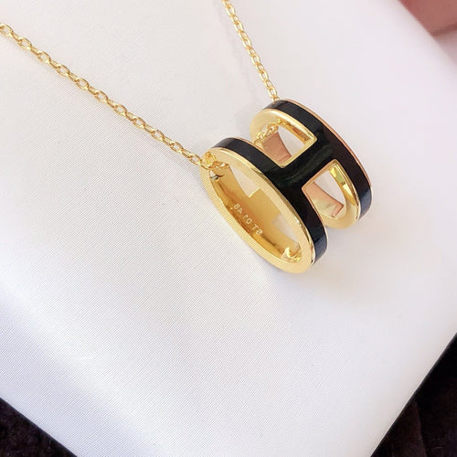 [Bling Jewelrys ]HM CLIC BLACK ENAMEL GOLD NECKLACE