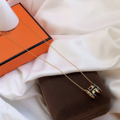 [Bling Jewelrys ]HM CLIC BLACK ENAMEL GOLD NECKLACE