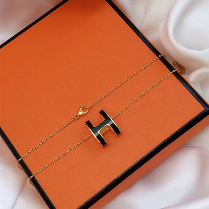 [Bling Jewelrys ]HM CLIC BLACK ENAMEL GOLD NECKLACE