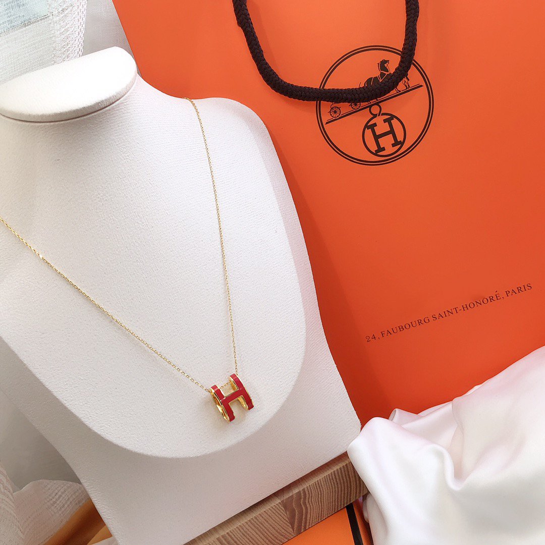 [Bling Jewelrys ]HM CLIC RED ENAMEL GOLD NECKLACE