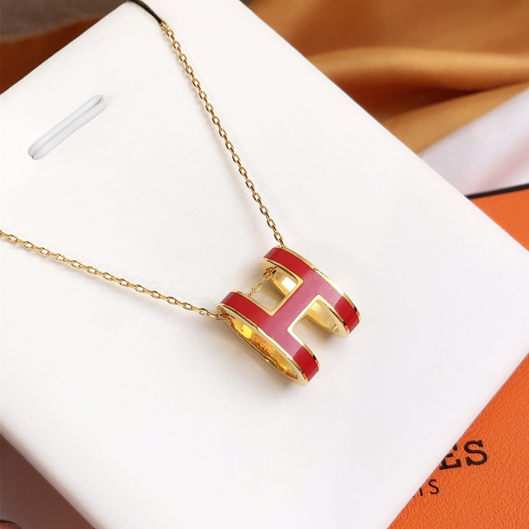 [Bling Jewelrys ]HM CLIC RED ENAMEL GOLD NECKLACE
