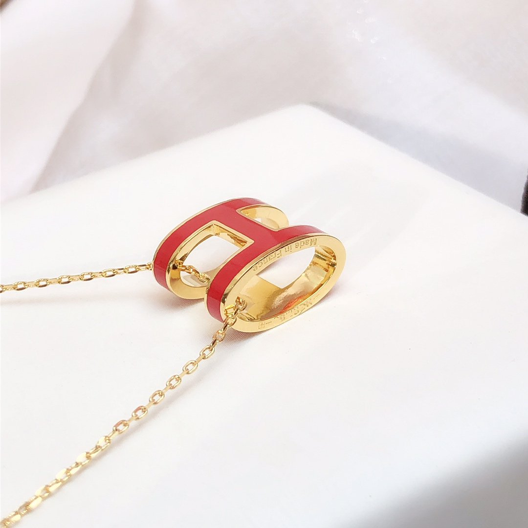 [Bling Jewelrys ]HM CLIC RED ENAMEL GOLD NECKLACE