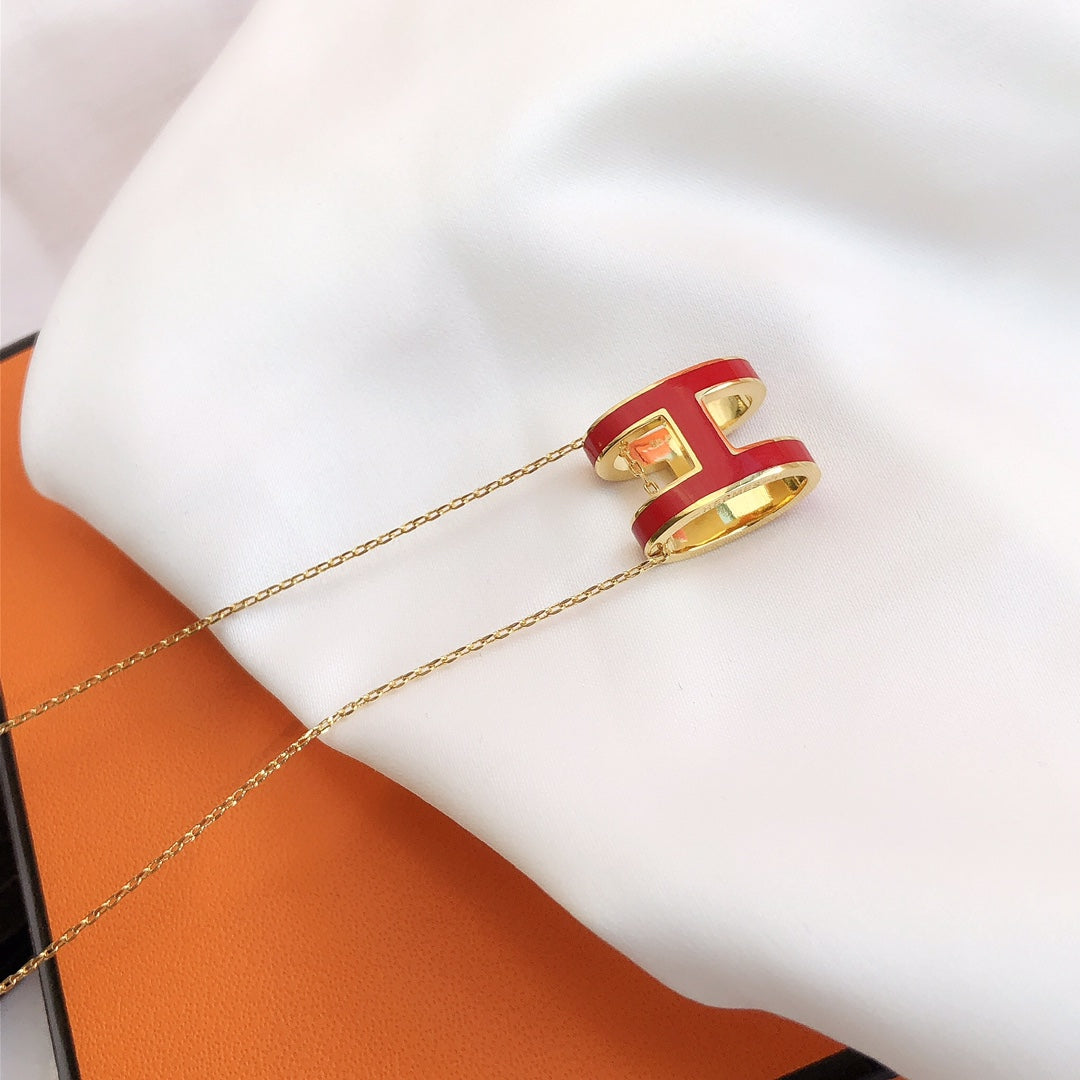 [Bling Jewelrys ]HM CLIC RED ENAMEL GOLD NECKLACE