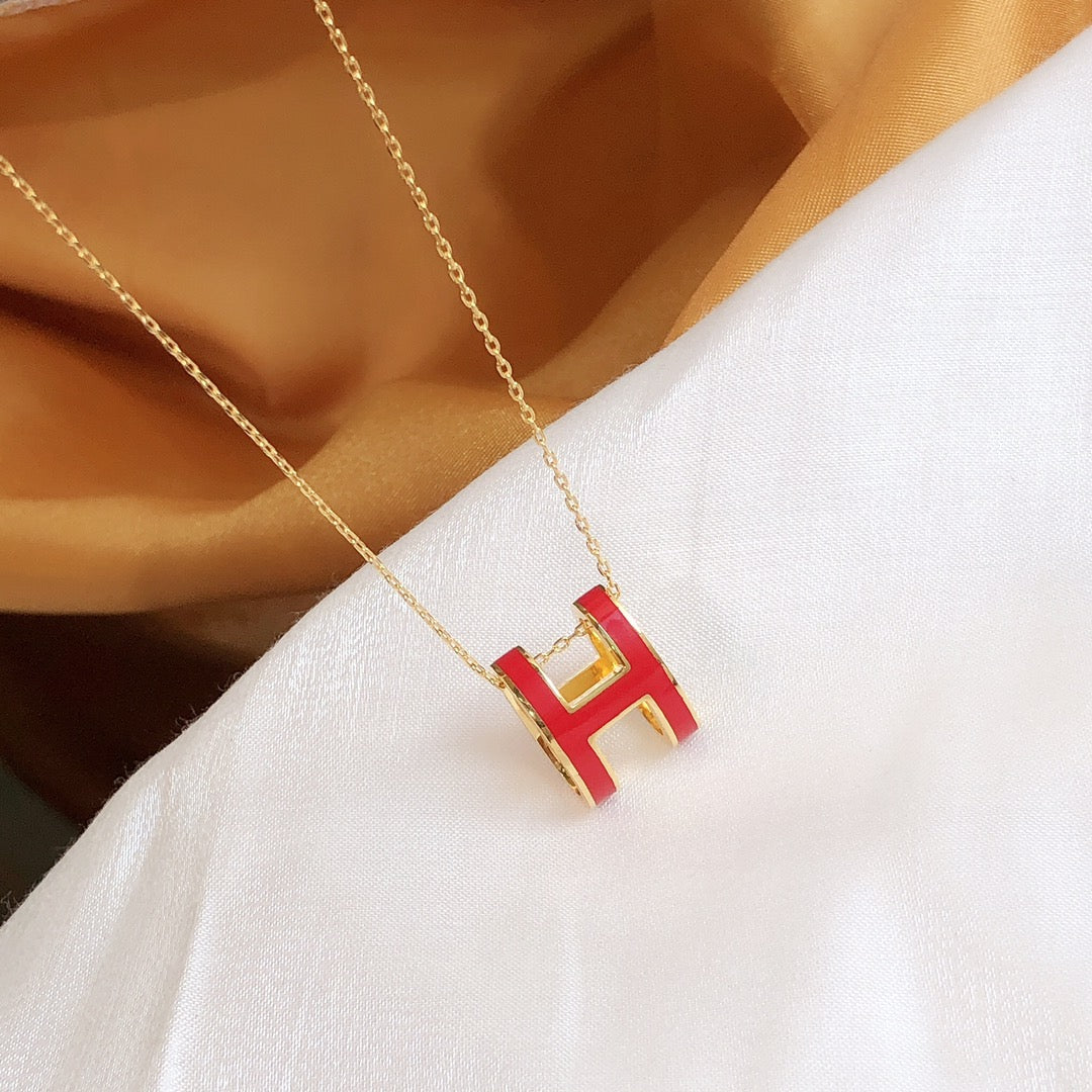 [Bling Jewelrys ]HM CLIC RED ENAMEL GOLD NECKLACE