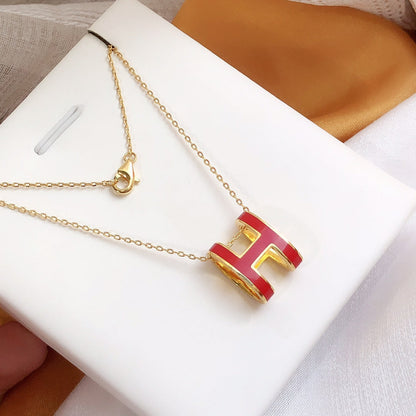 [Bling Jewelrys ]HM CLIC RED ENAMEL GOLD NECKLACE