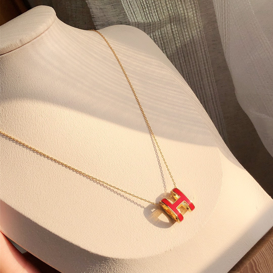 [Bling Jewelrys ]HM CLIC RED ENAMEL GOLD NECKLACE