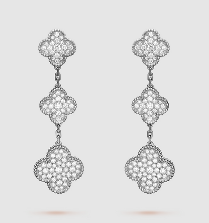 [Bling Jewelrys ]クローバー 3モチーフ ダイヤモンド シルバー ドロップピアス