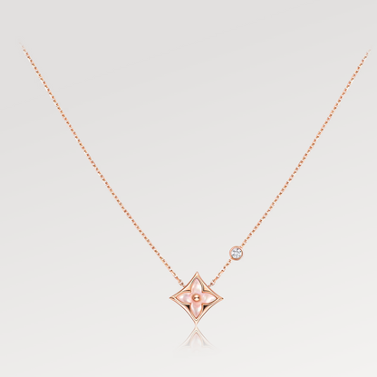 [Bling Jewelrys ]STAR PINK MOP 1 DIAMOND PINK GOLD NECKLACE