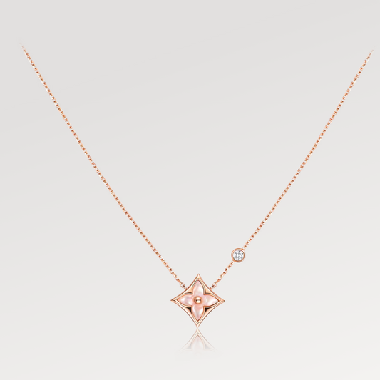 [Bling Jewelrys ]STAR PINK MOP 1 DIAMOND PINK GOLD NECKLACE