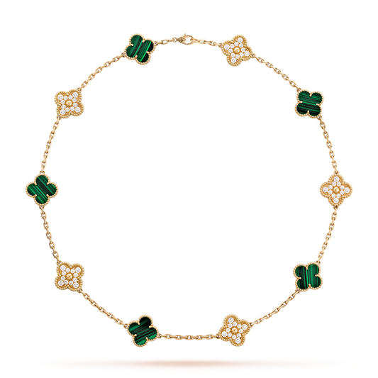 [Bling Jewelrys] KLEEBATT 10 MOTIVE MALACHIT DIAMANTENHALSKETTE