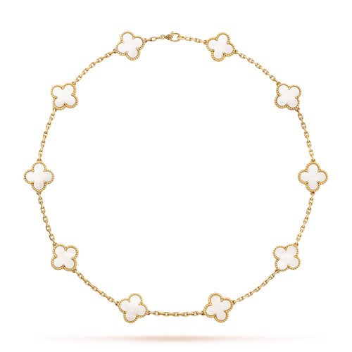 [Bling Jewelrys ]CLOVER 10 MOTIFS WHITE MOTHER OF PEARL NECKLACE