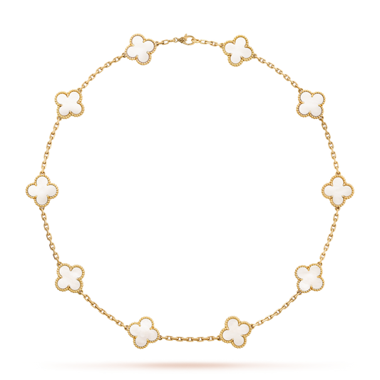 [Bling Jewelrys] KLEEBATT-HALSKETTE MIT 10 MOTIVEN UND WEISSEM PERLMUTT