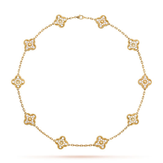 [Bling Jewelrys ]KLEEBLATT 10 MOTIVE DIAMANT-HALSKETTE