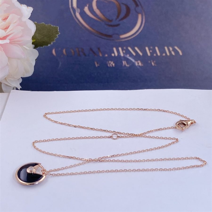 [Bling Jewelrys ]AMULETTE ROSE GOLD ONYX NECKLACE