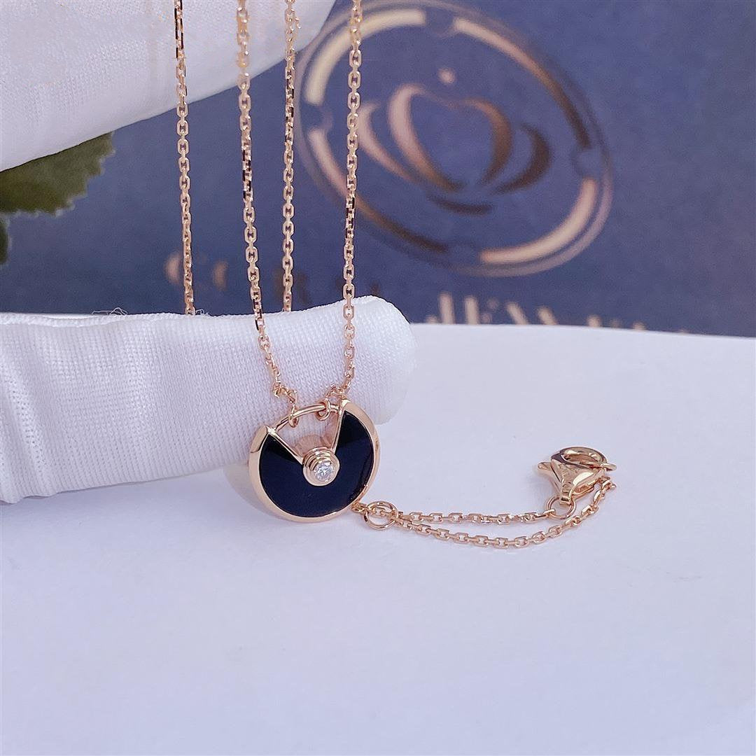 [Bling Jewelrys ]AMULETTE ROSE GOLD ONYX NECKLACE