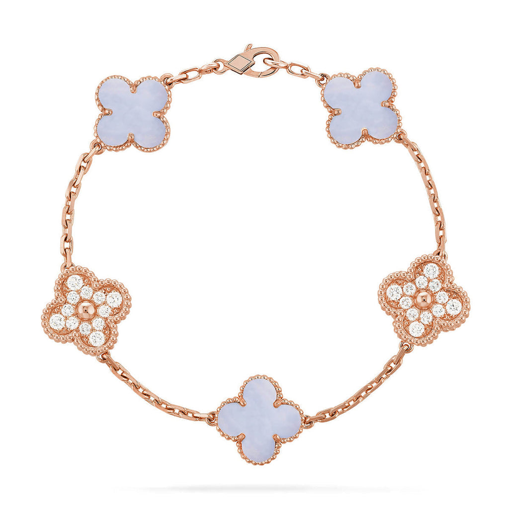[Bling Jewelrys ] CLOVER 5 MOTIF PURPLE CHALCEDONY BRACELET COLLECTION