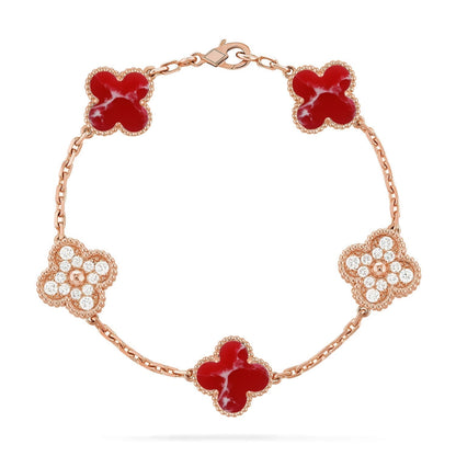 {
  "Bling Jewelrys": "Bling Jewelrys",
  "CLOVER 5 MOTIF RED PATTERN BRACELET COLLECTION": "KLEEBLATT 5-MOTIV ARMBAND-KOLLEKTION MIT ROTEM MUSTER"
}