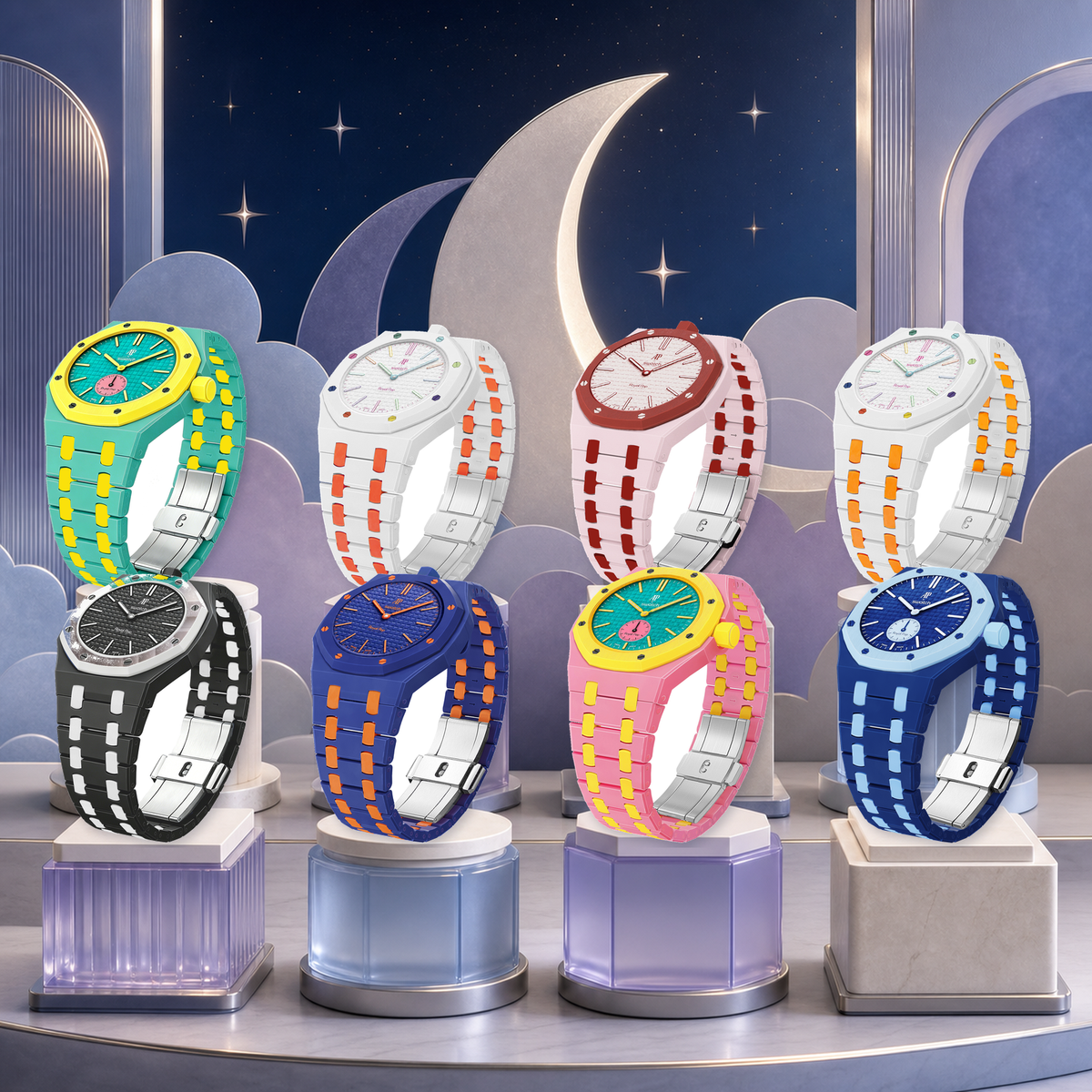[Bling Jewelrys]Royal Oak Pop Exklusives Biokeramik-Gehäuse & Biokeramik-Armband in Mischfarbe