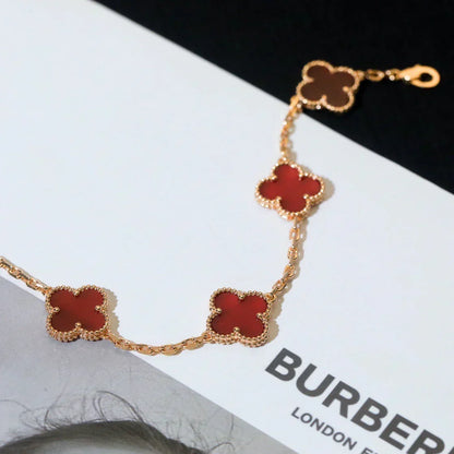 [Bling Jewelrys ] CLOVER 5 MOTIF RED CORNELIAN BRACELET COLLECTION